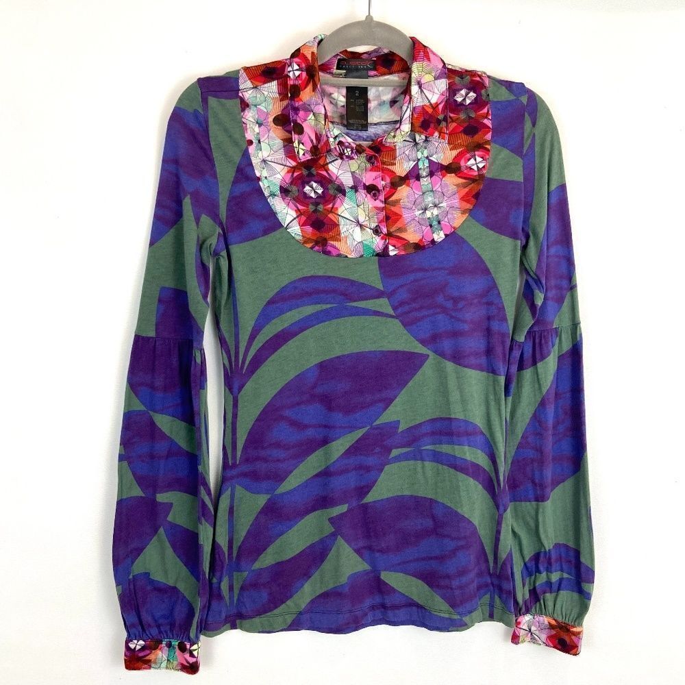Custo Barcelona abstract art‎ to wear collared long sleeve blouse
